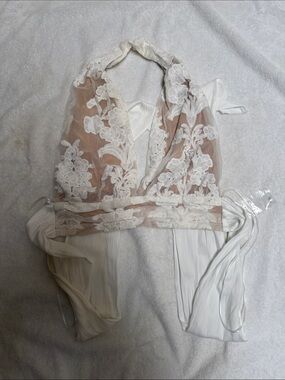 Sheer Lace Halter Bodysuit - White